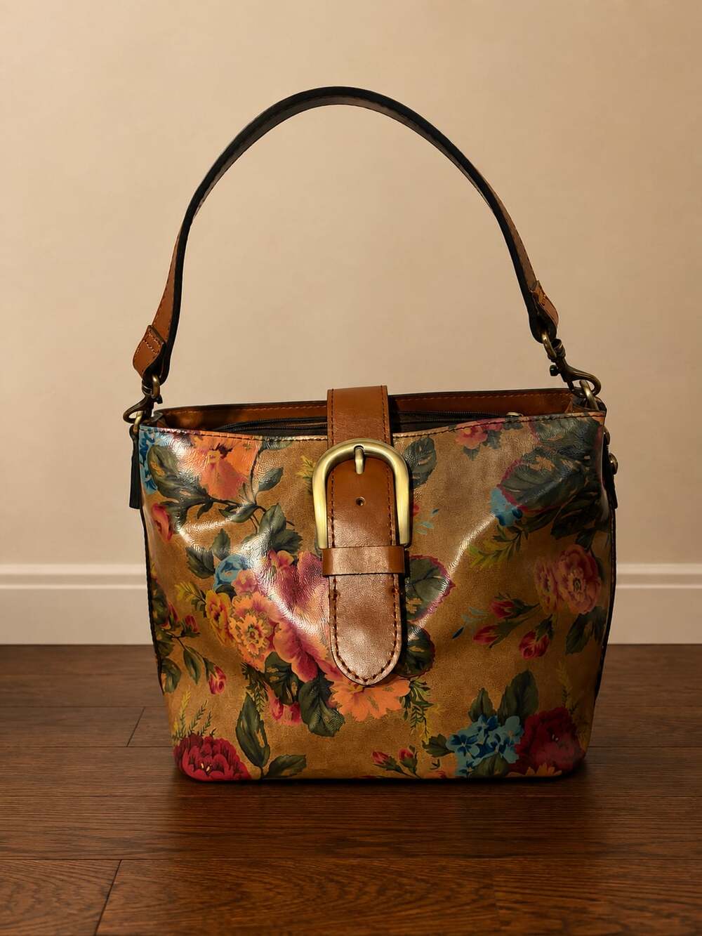 Patricia Nash Irving Bucket Crossbody Bag Vtg Victorian Garden Leather Strap